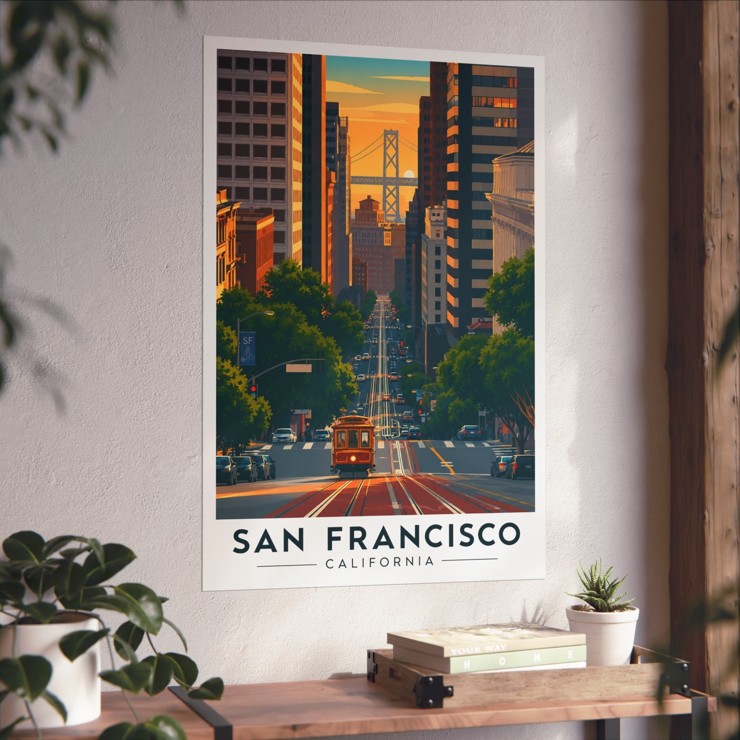 San Francisco Fine Art Poster - Golden Gate Cable Car Cityscape - San Francisco Travel Poster