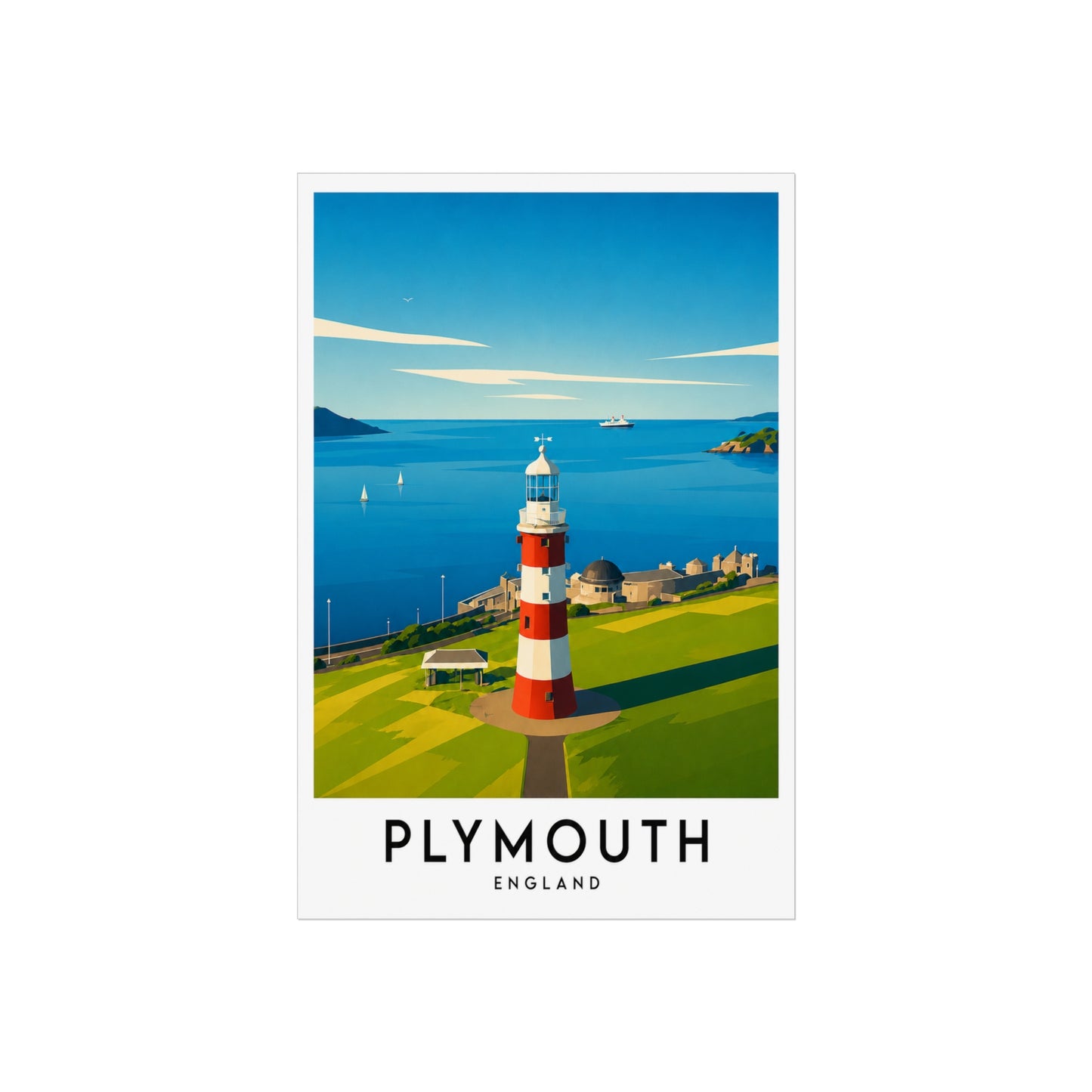 Plymouth Lighthouse Fine Art Poster – Vintage Travel Print (Plymouth, England) - Plymouth Travel Poster