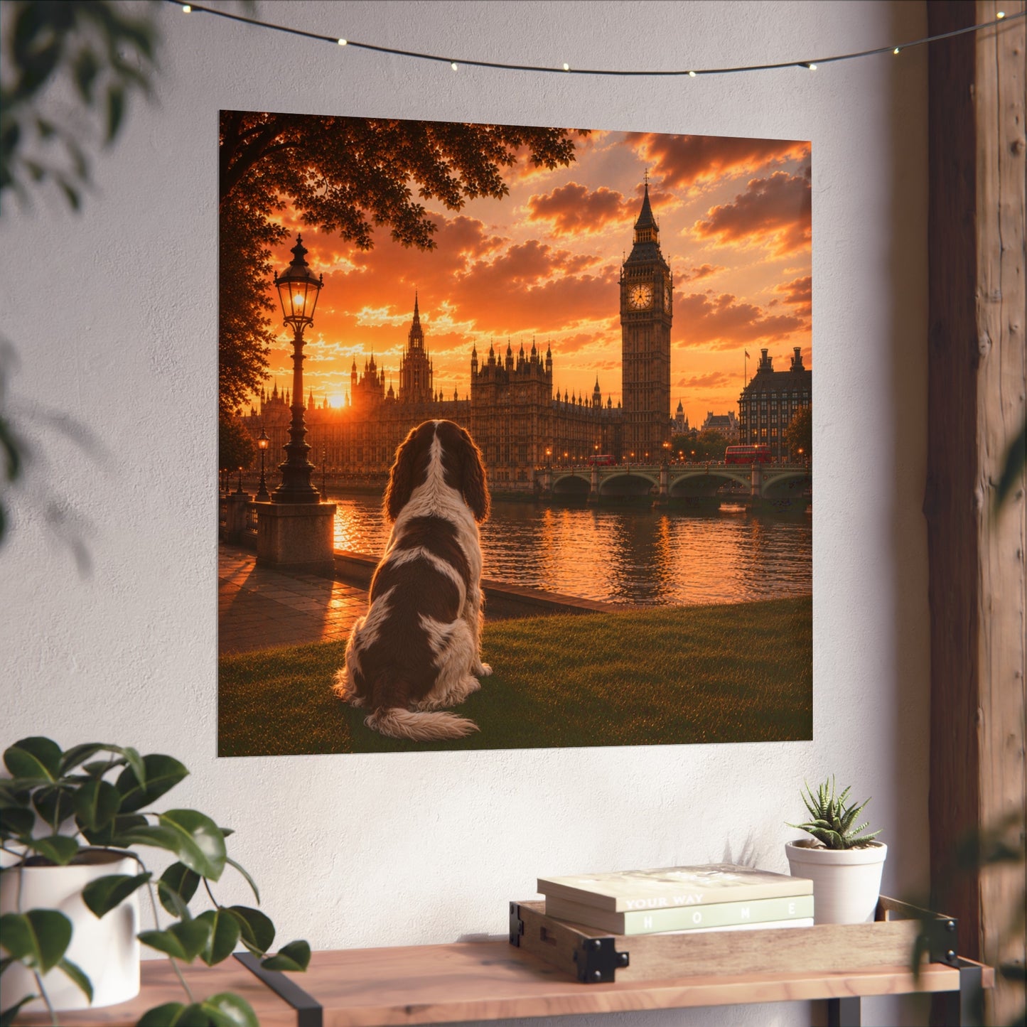 English Springer Spaniel In London -English Springer Spaniel Print - London Travel print - Sunset in London Fine Art Poster - English Springer Spaniel Dog by Big Ben