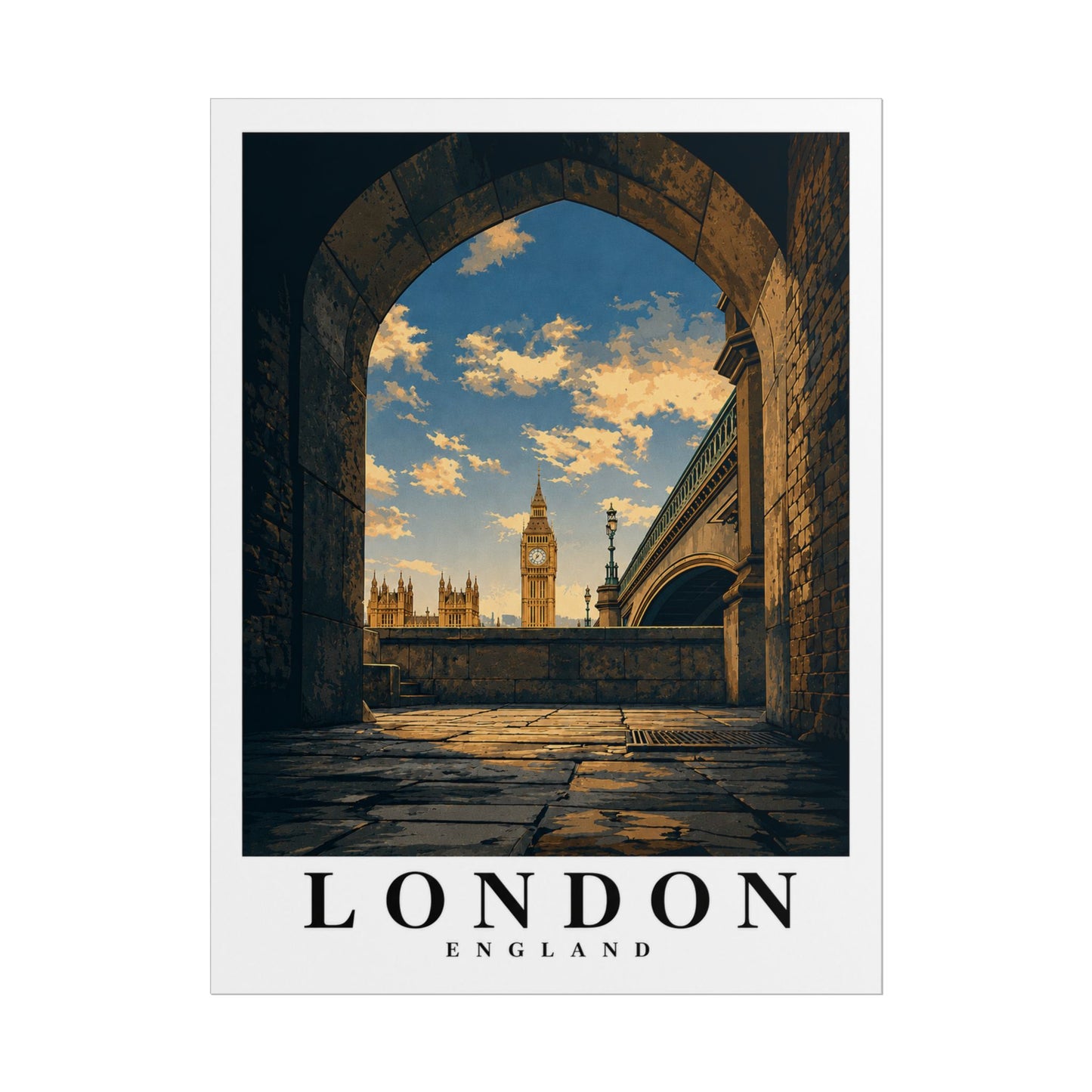 London Travel Poster — Big Ben Archway Rolled Print