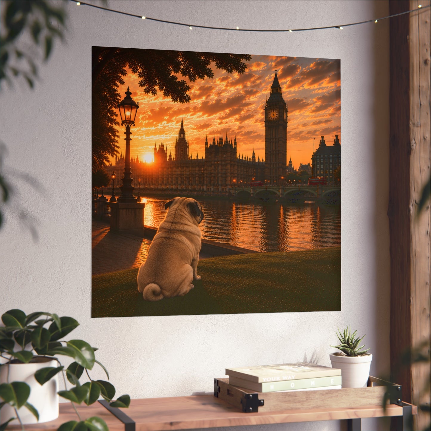 Pug In London - Pug Print - London Travel print - Sunset in London Fine Art Poster - Pug Dog by Big Ben