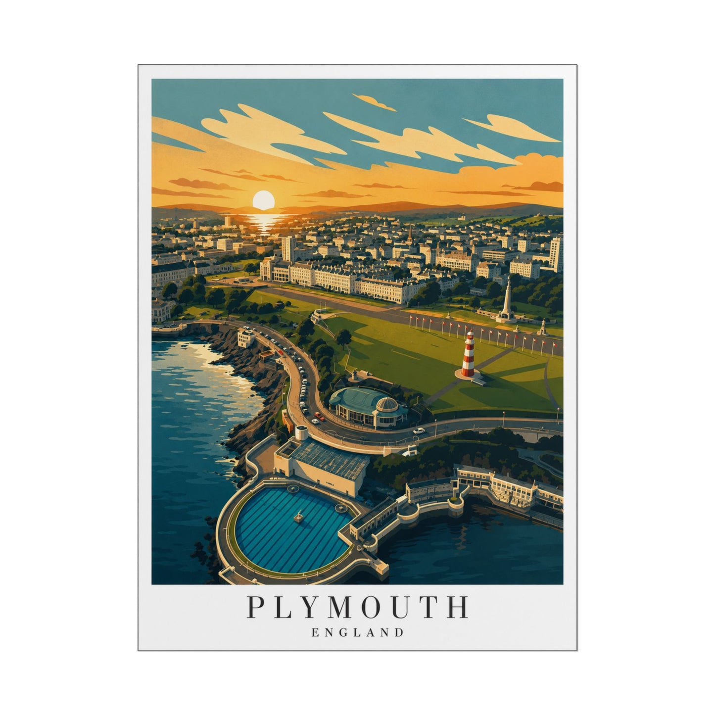 Plymouth Hoe England Vintage Travel Poster - Rolled Wall Art