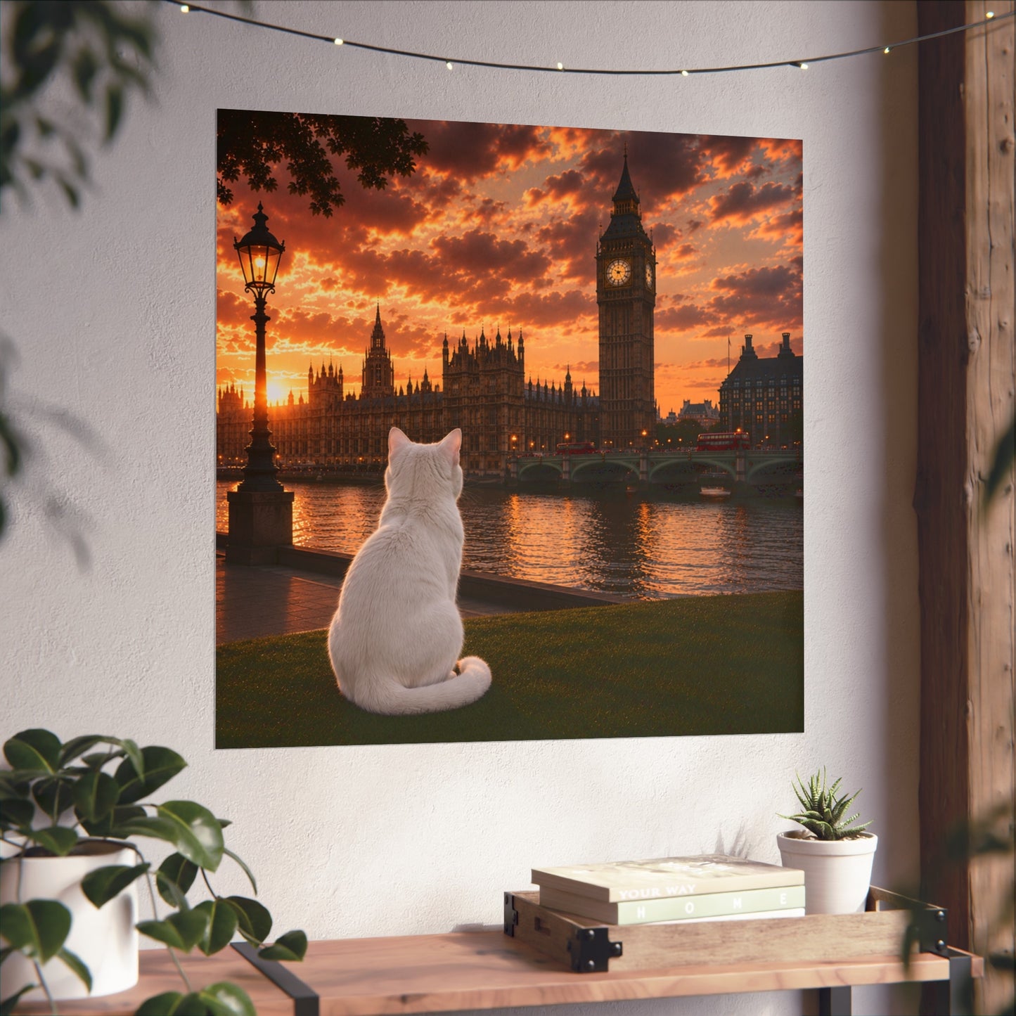 Cat in London - Travel Cat in London - London Sunset Art Poster — Cat Fine Art Print - London Travel Poster - Cat Gift