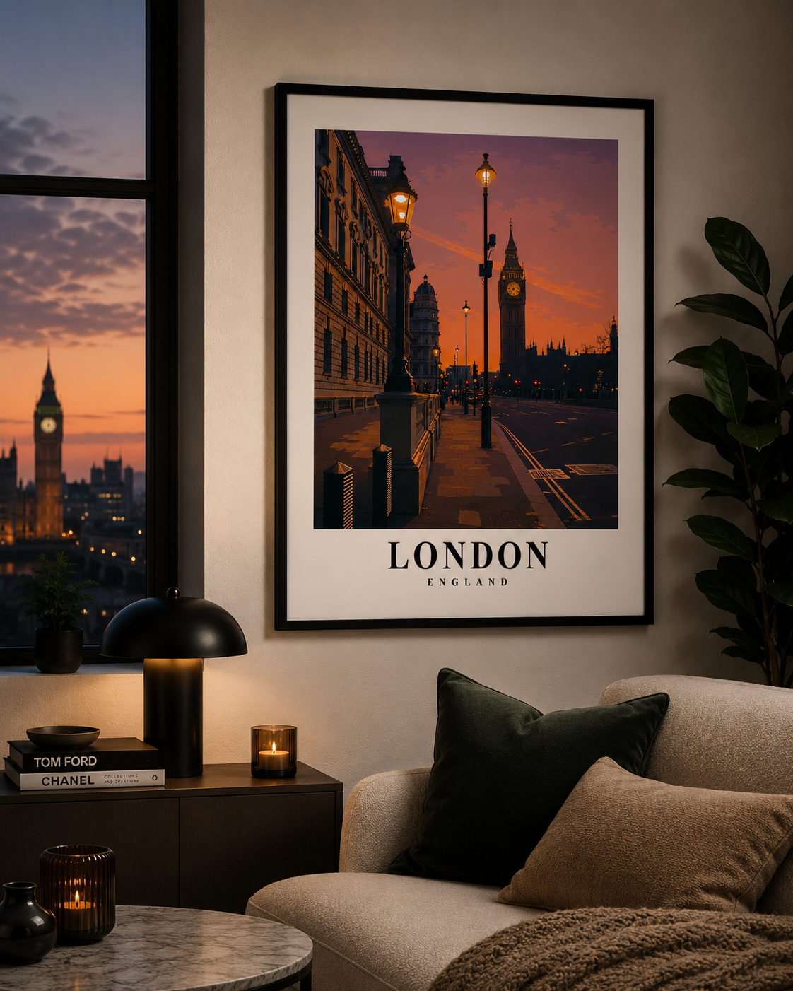 London Sunset Poster - Vintage Travel Wall Art (Rolled Poster)