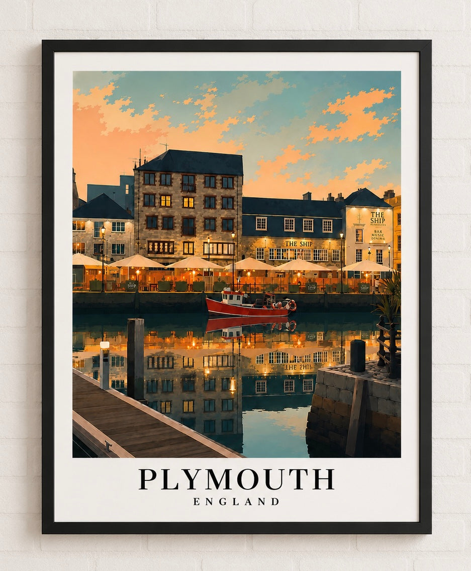 Plymouth England Vintage Travel Poster — Fine Art Poster - Plymouth Travel Poster