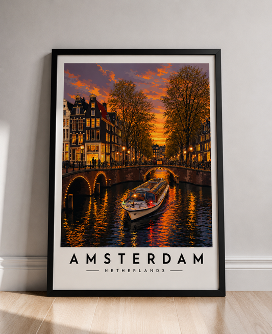 Amsterdam Canal Sunset Fine Art Poster - Amsterdam Travel Poster