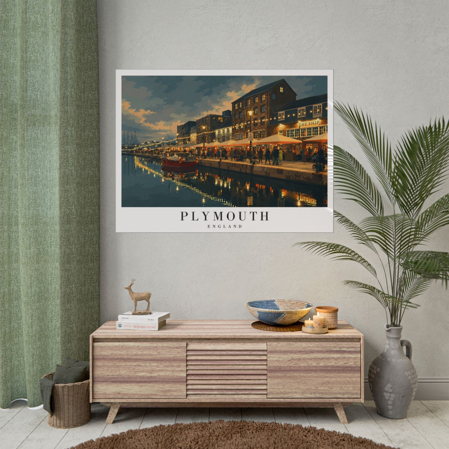 Plymouth Barbican Harbor Nightscape Poster — Rolled Travel Print