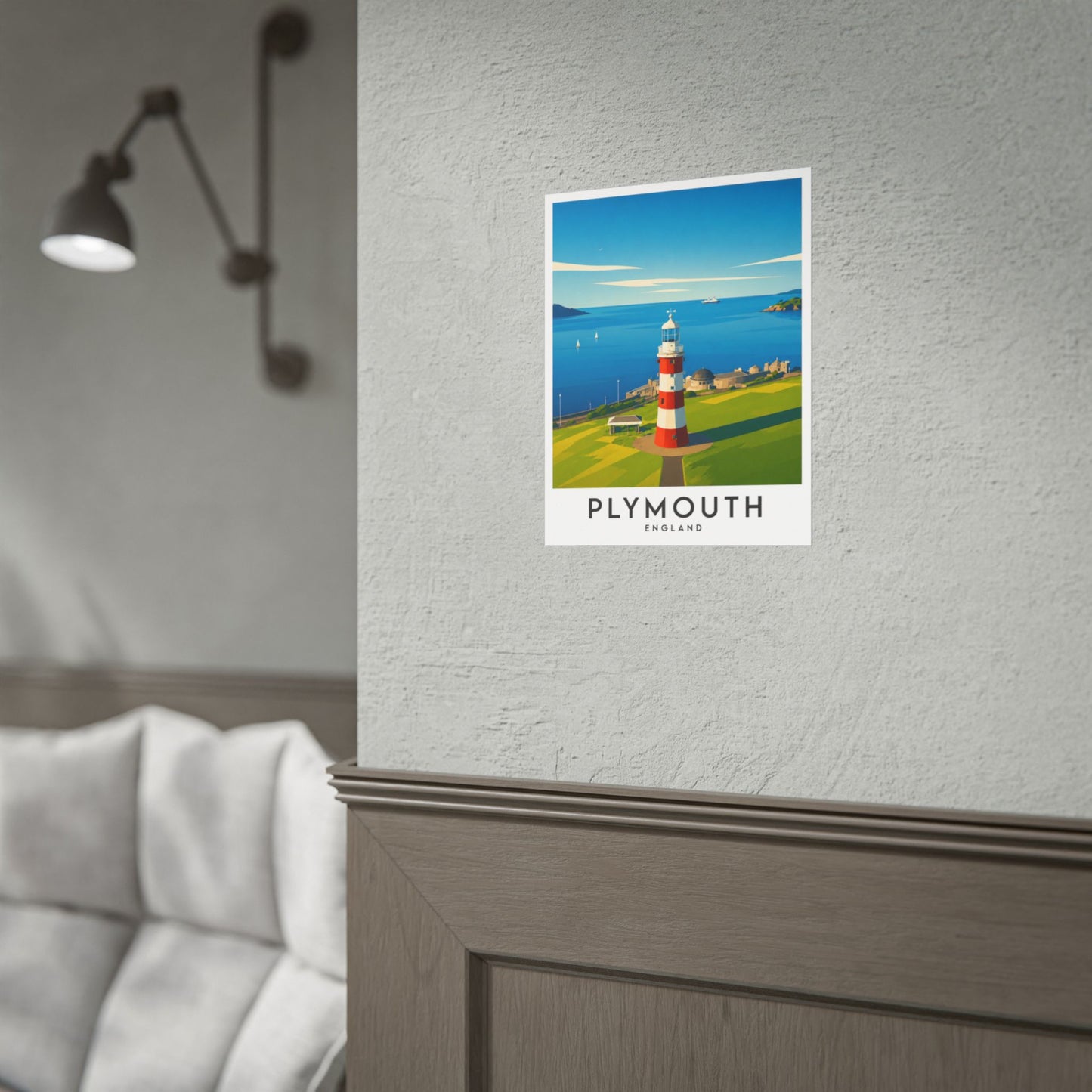 Plymouth Hoe Smeaton's Tower Lighthouse Travel Poster — Rolled Art Print