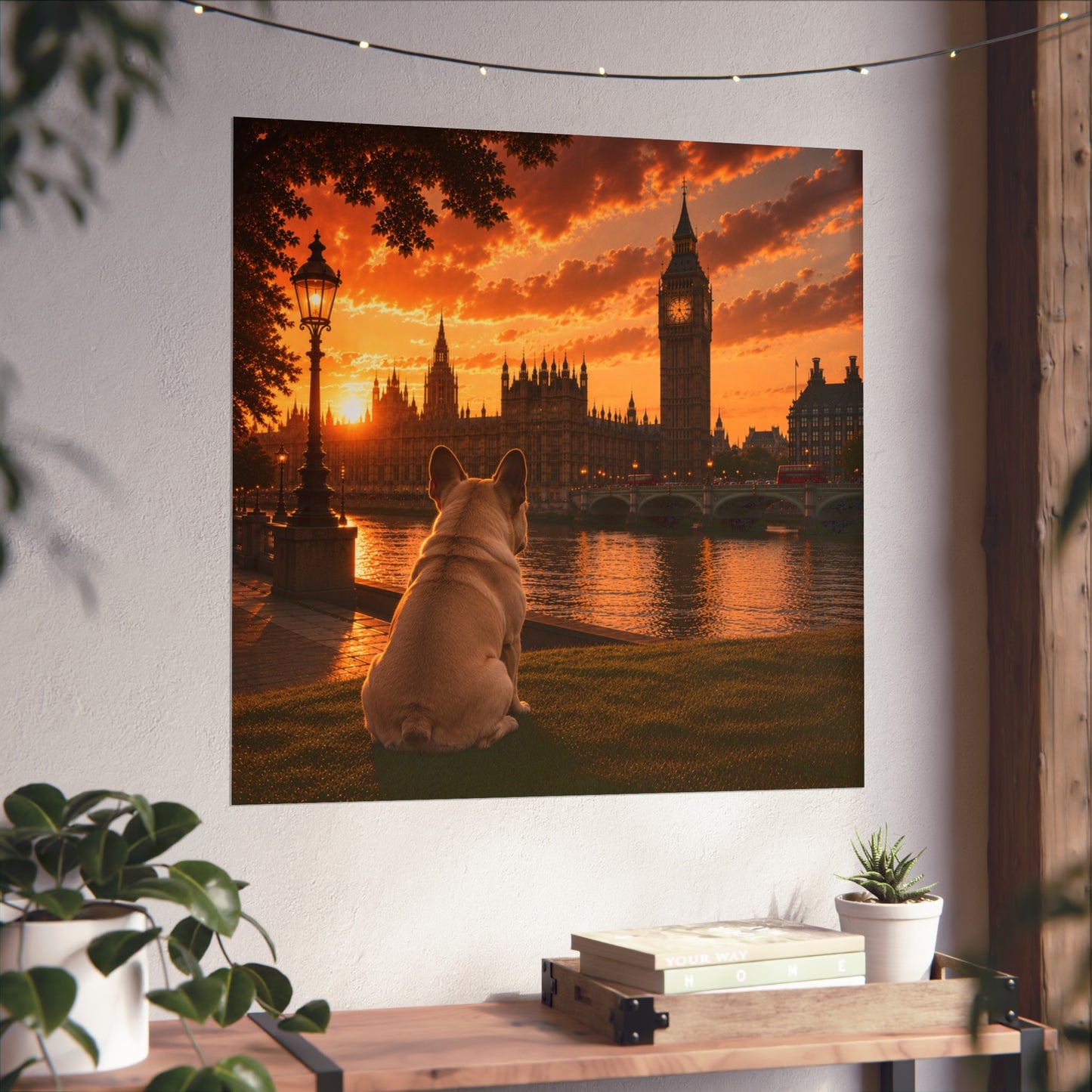 French Bulldog In London - French Bulldog Print - London Travel print - Sunset in London Fine Art Poster - French Bulldog by Big Ben