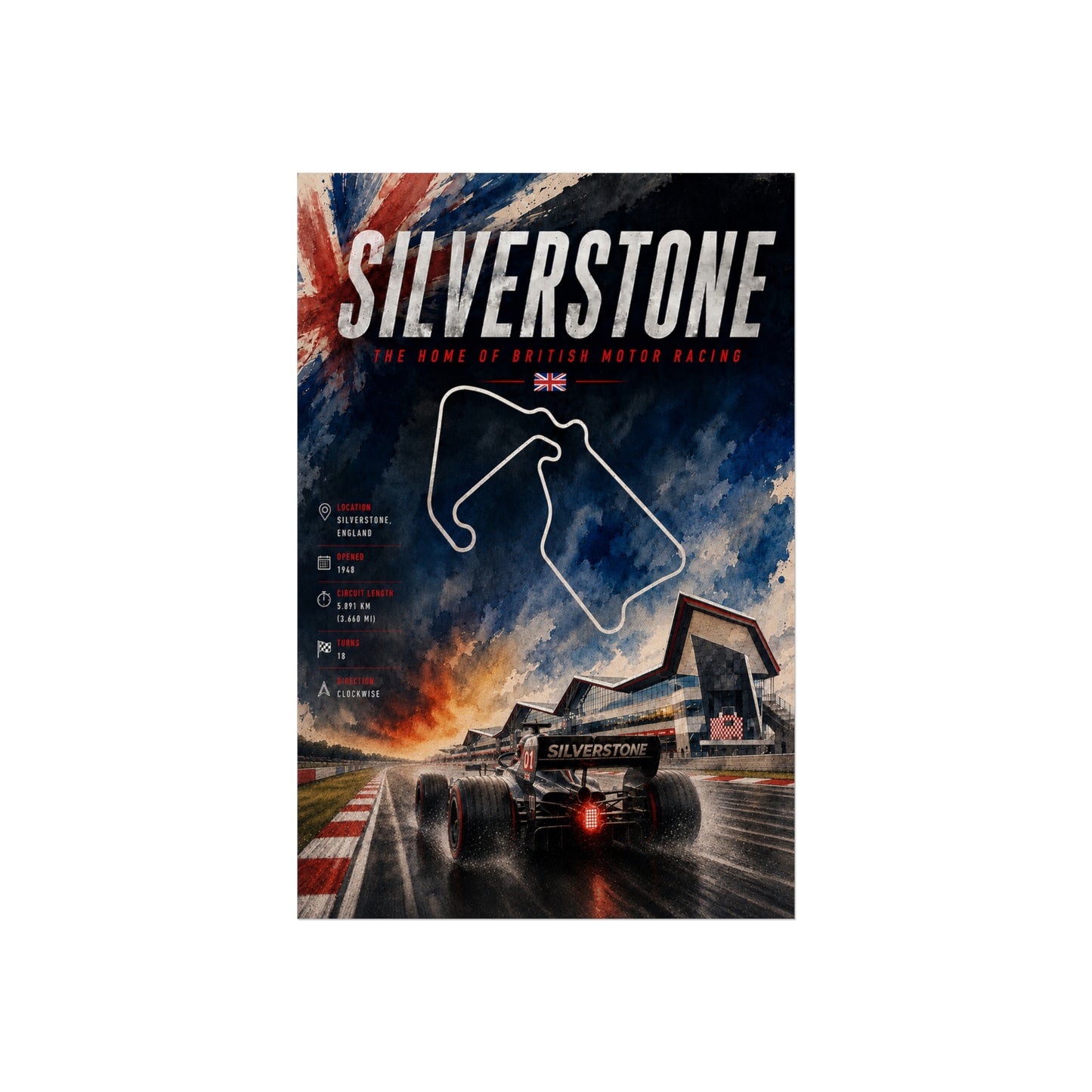 Silverstone Race Track Fine Art Poster - Vintage British Grand Prix Print - Silverstone Poster