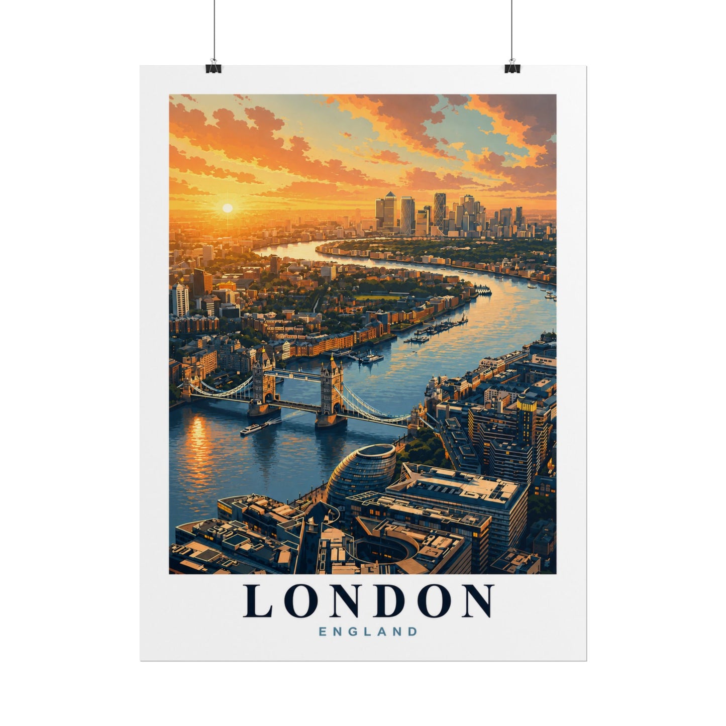 London Aerial Sunset Rolled Poster — Vintage Travel Print