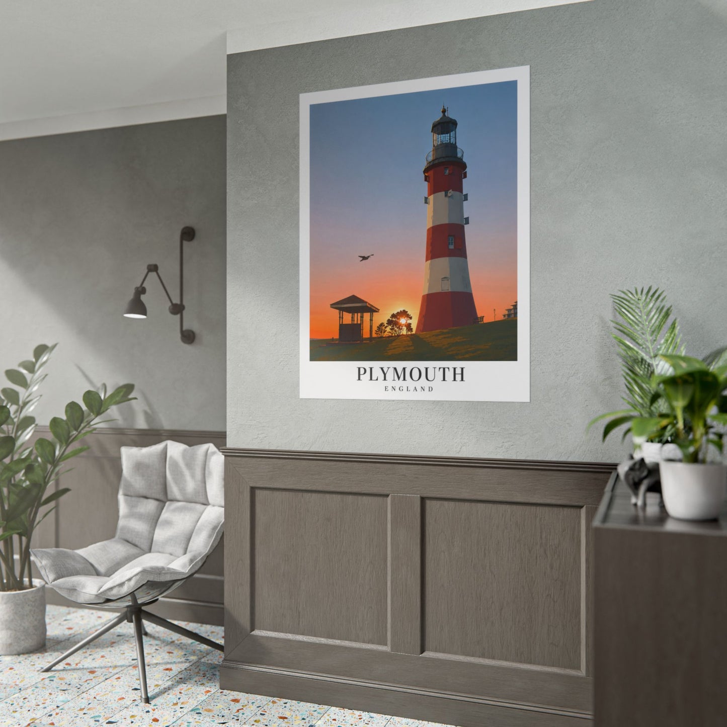 Plymouth Hoe Smeatons Tower Rolled Poster — Coastal Travel Wall Art