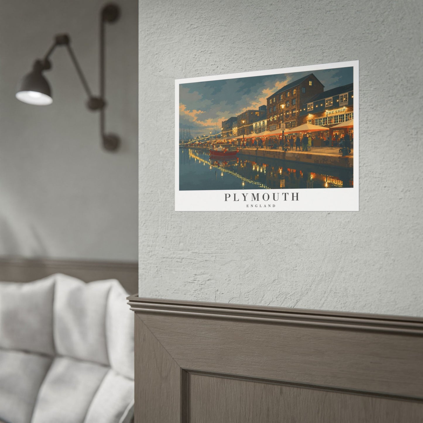 Plymouth Barbican Harbor Nightscape Poster — Rolled Travel Print