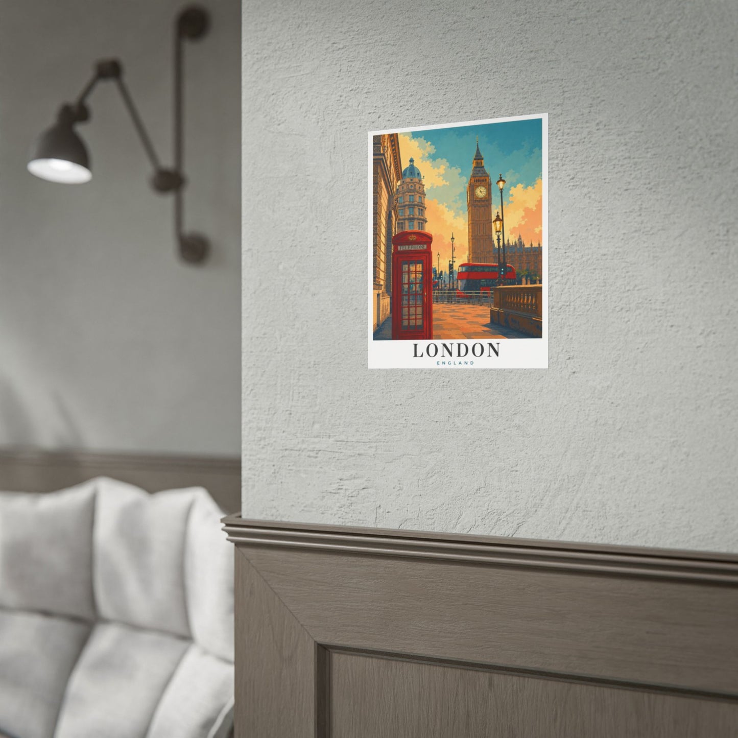 London Travel Poster - Big Ben & Red Bus Rolled Art Print