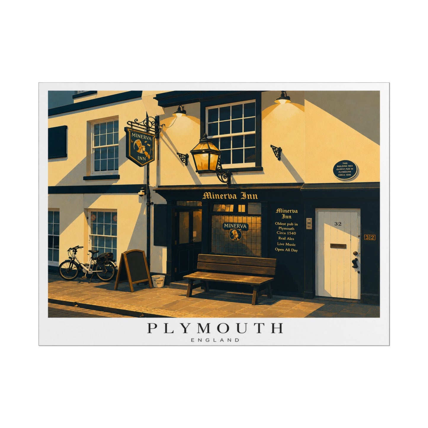 Minerva Inn Plymouth England Rolled Poster — Minerva Inn Vintage Street Scene