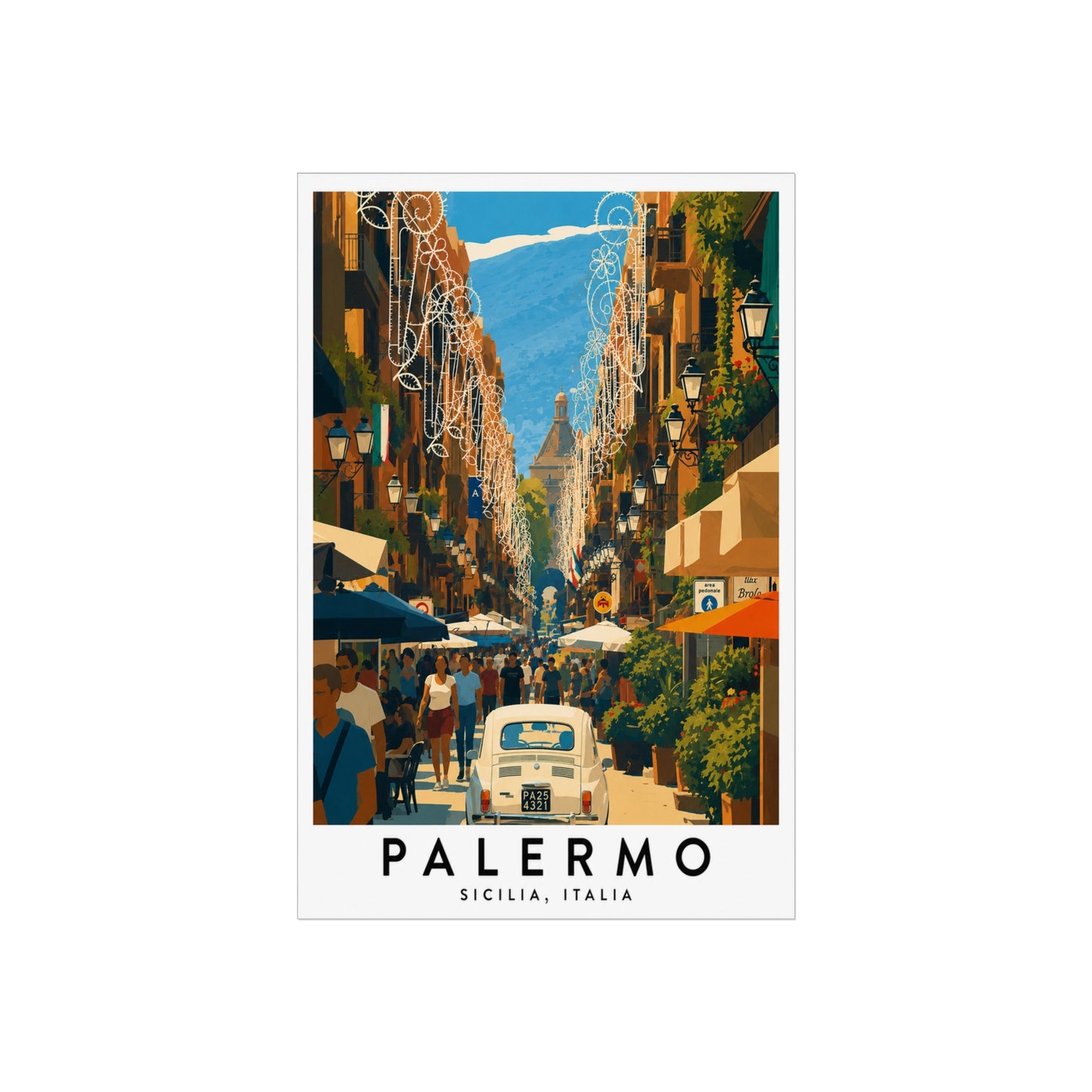 Palermo Travel Art Poster — Vintage Sicily Street Print - Palermo Travel Poster
