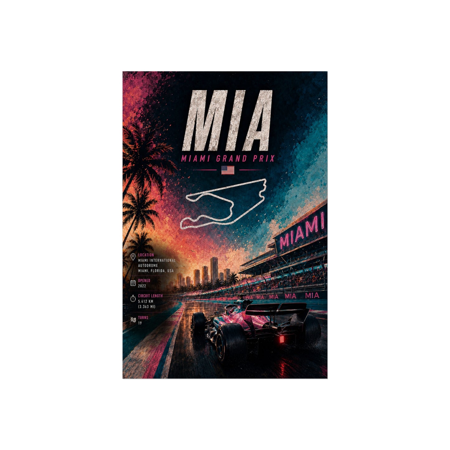 Miami Grand Prix Racing Poster — Miami Fine Art Print - Miami Track Map Poster