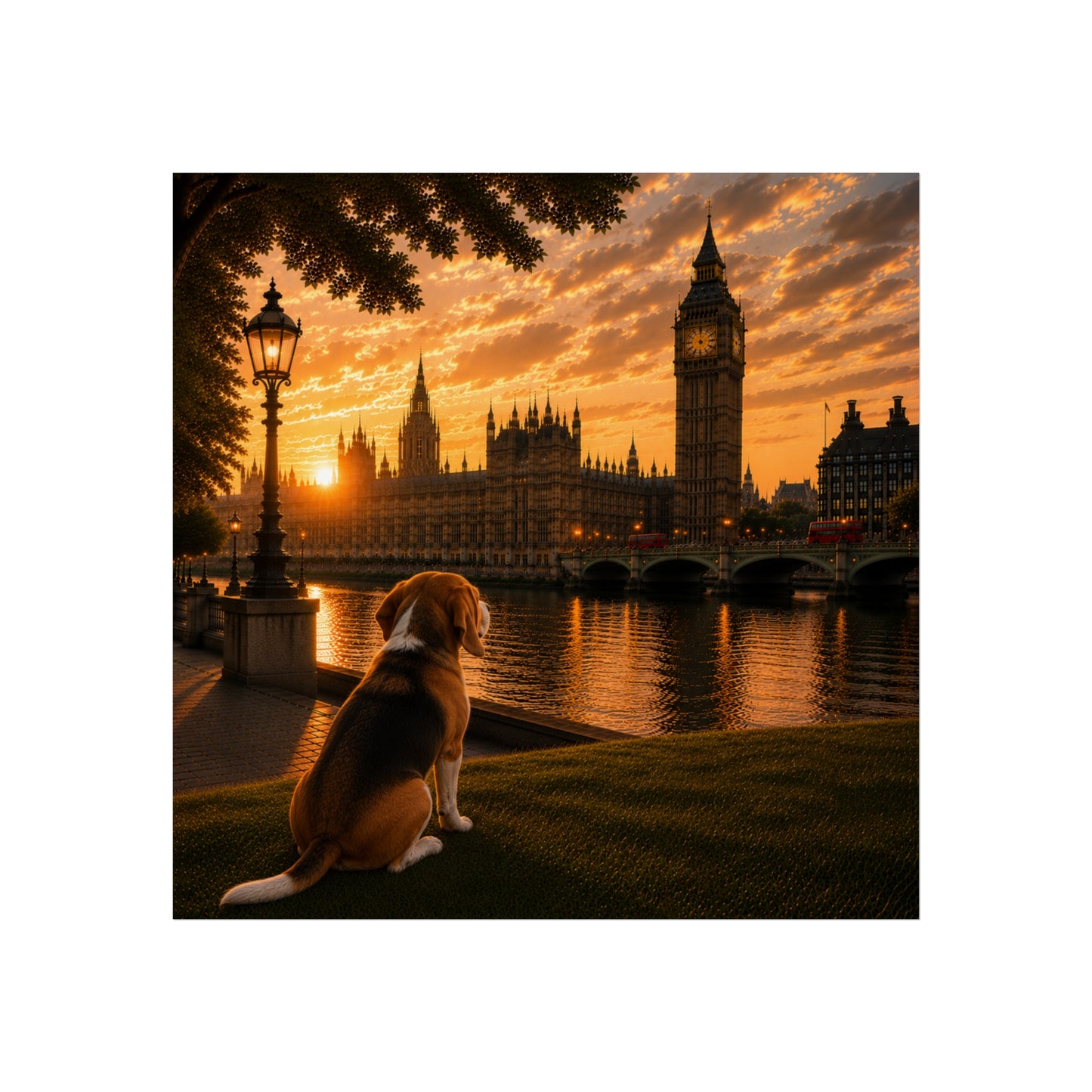 Beagle Dog In London - Beagle Dog  Print - London Travel print - Sunset in London Fine Art Poster - Beagle Dog  by Big Ben