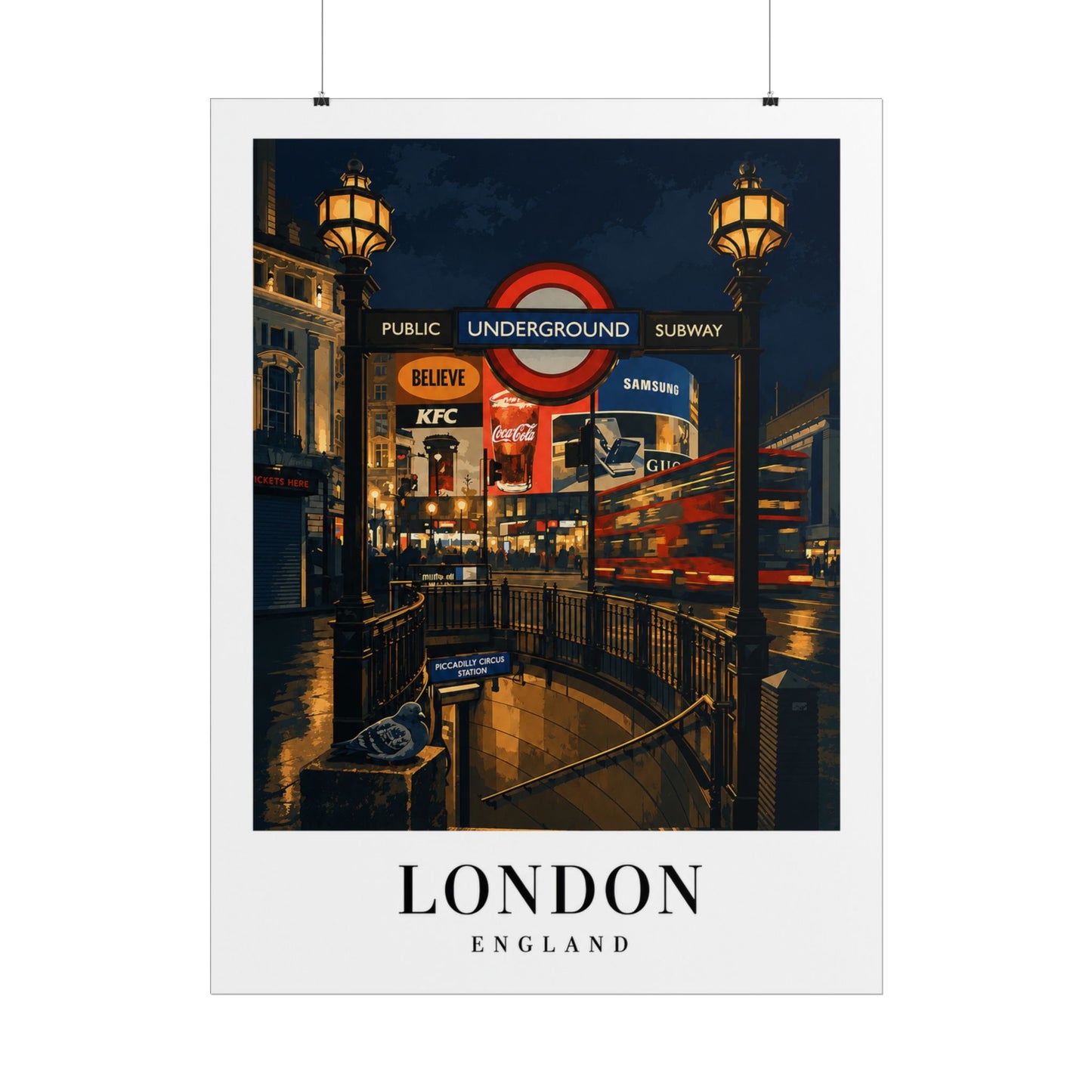 London Underground Night Photo Poster — Rolled Travel Wall Art