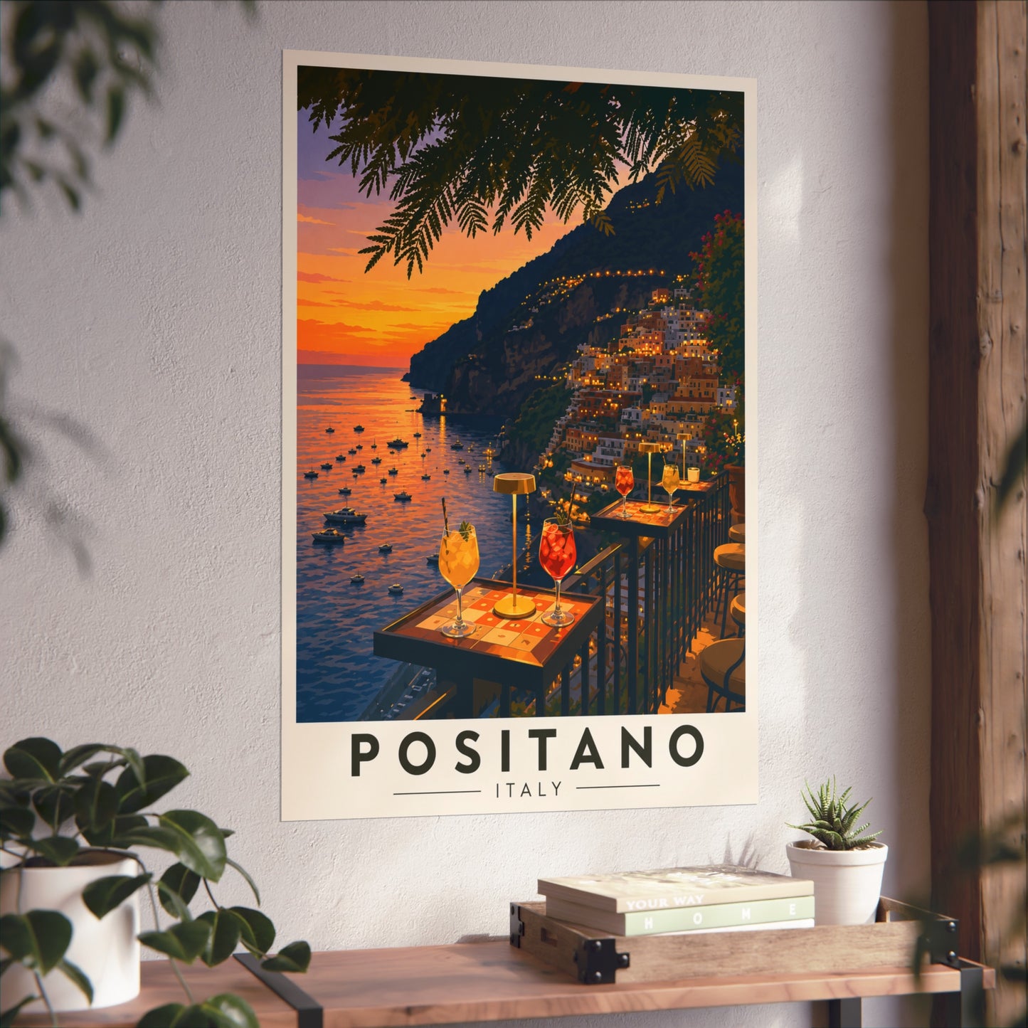 Positano Italy Fine Art Poster — Sunset Coastal Travel Print - Positano Travel Poster