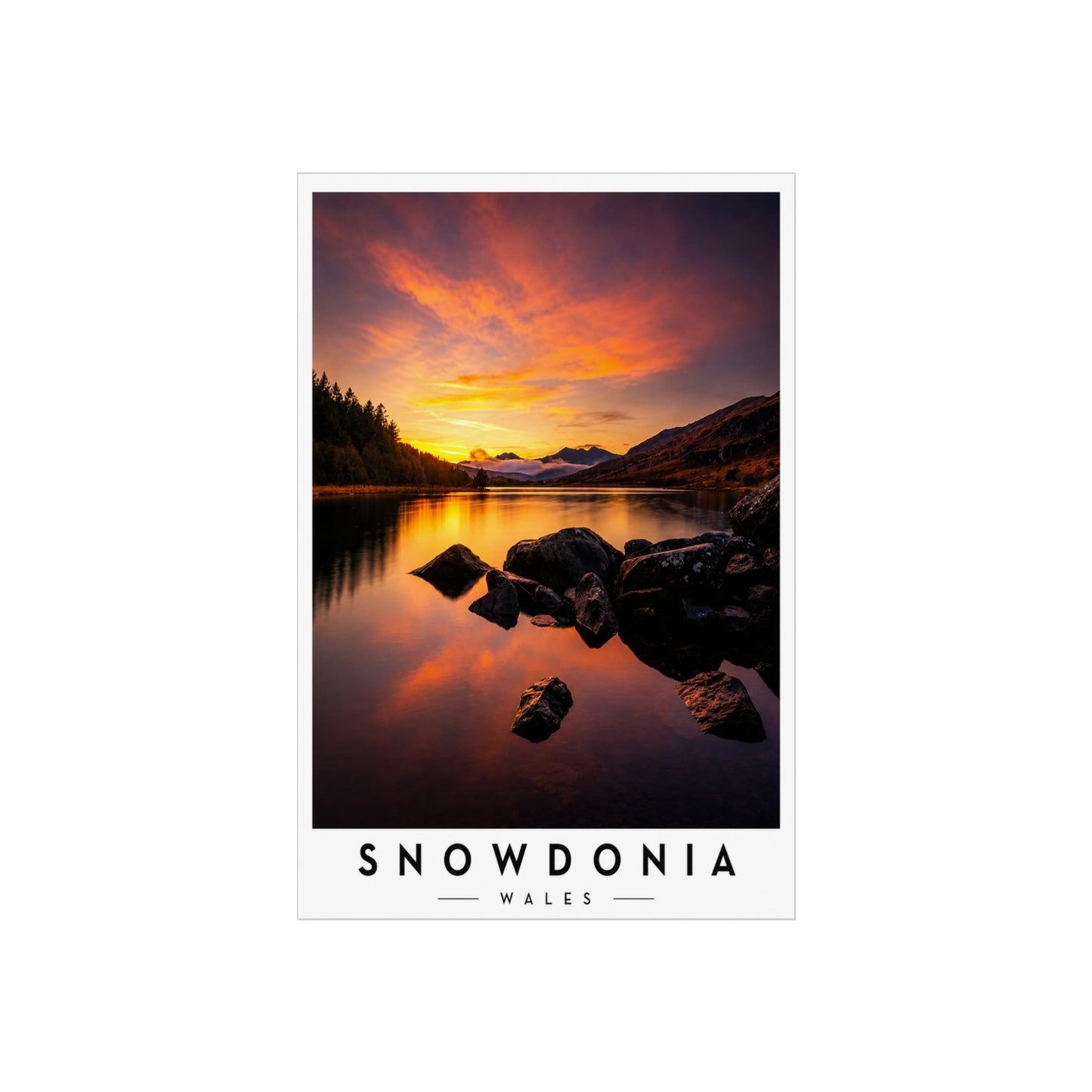 Snowdonia Fine Art Poster — Sunset Lake Landscape Print (Wales) - Snowdonia Travel Poster