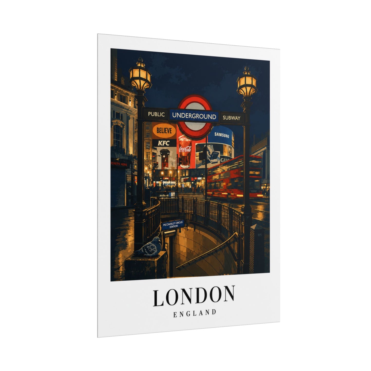 London Underground Night Photo Poster — Rolled Travel Wall Art