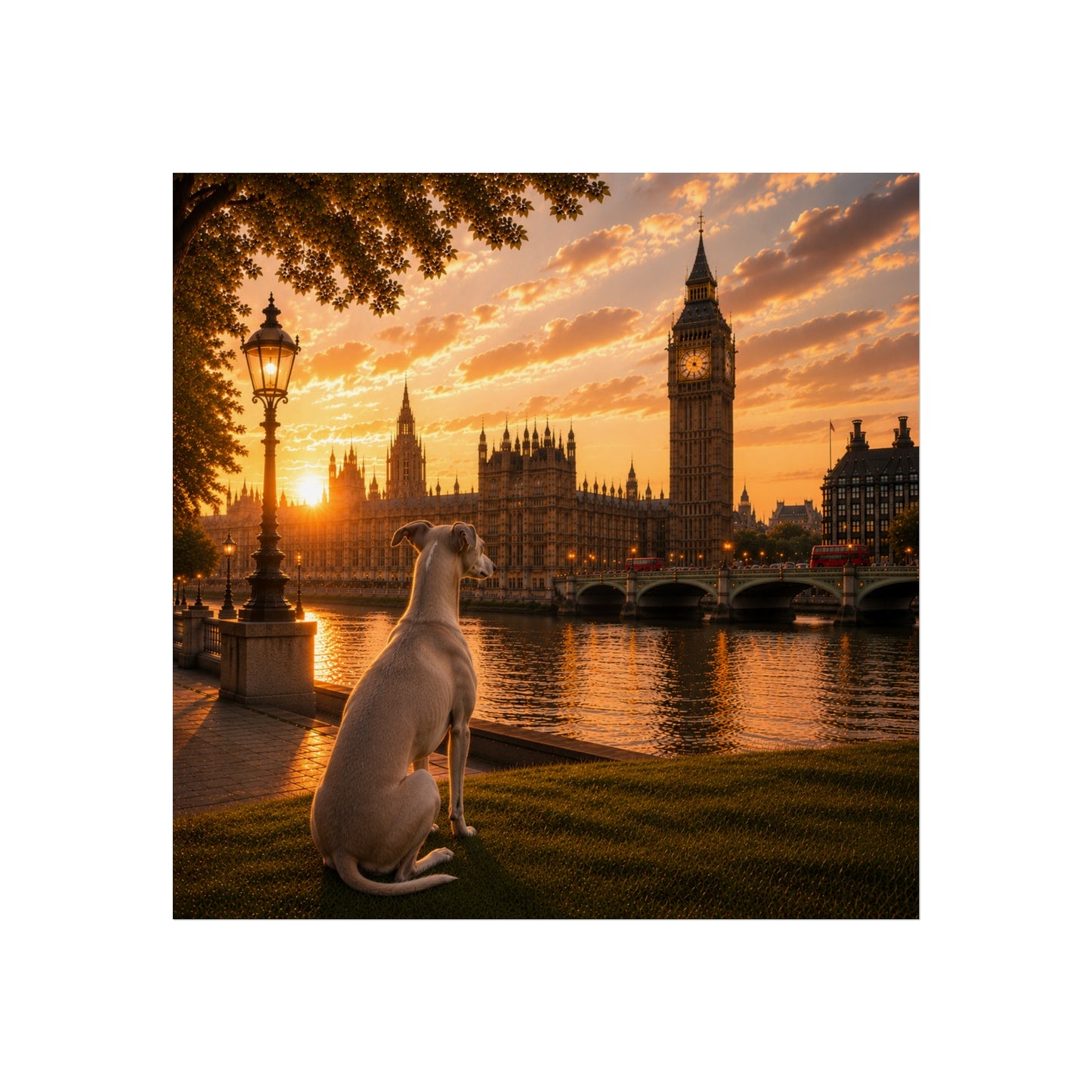 Whippet In London - Whippet Print - London Travel print - Sunset in London Fine Art Poster - Whippet by Big Ben