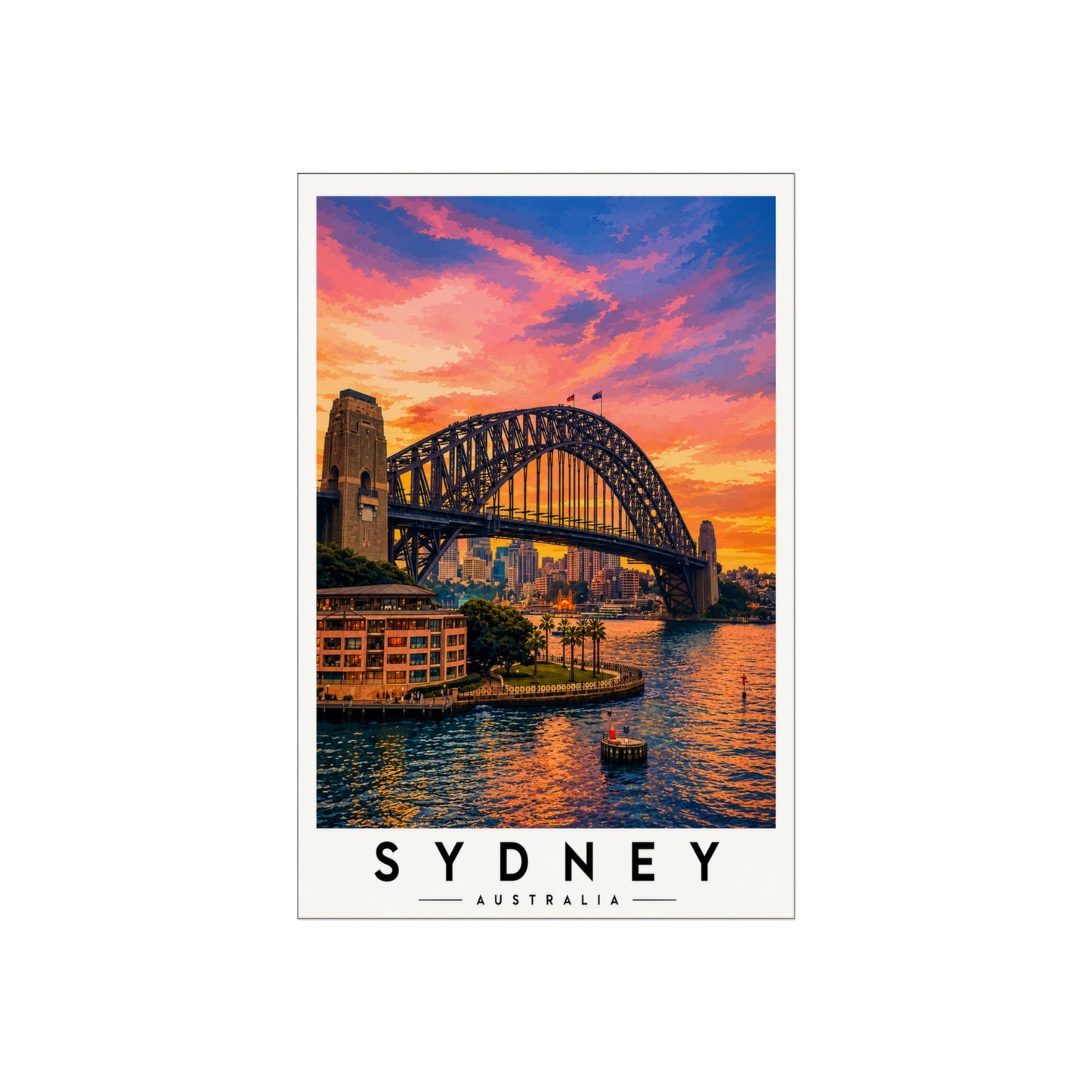 Sydney Harbour Bridge Fine Art Poster — Colorful Sunset Travel Print - Sydney Travel Poster