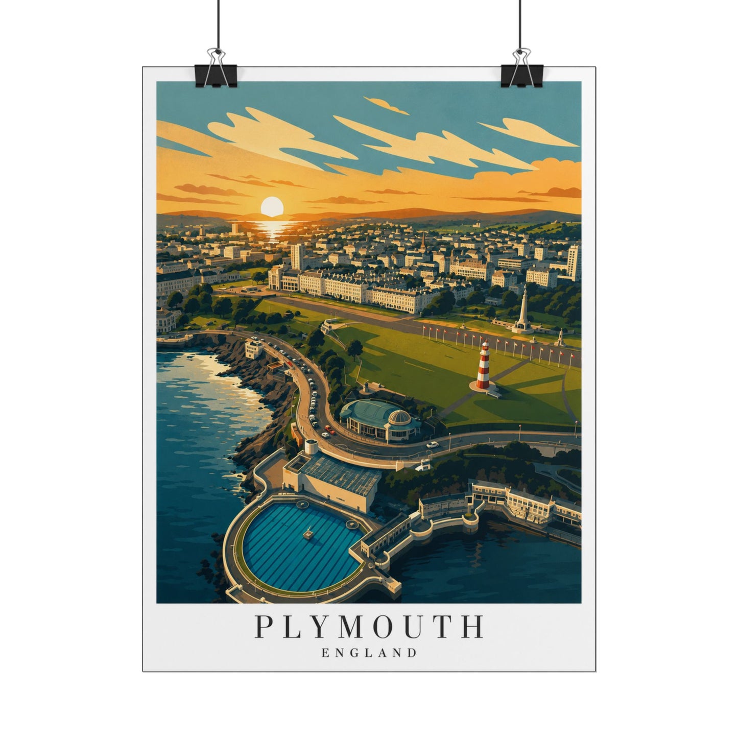 Plymouth Hoe England Vintage Travel Poster - Rolled Wall Art