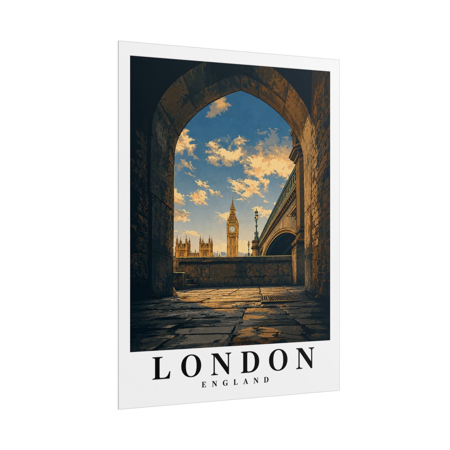 London Travel Poster — Big Ben Archway Rolled Print