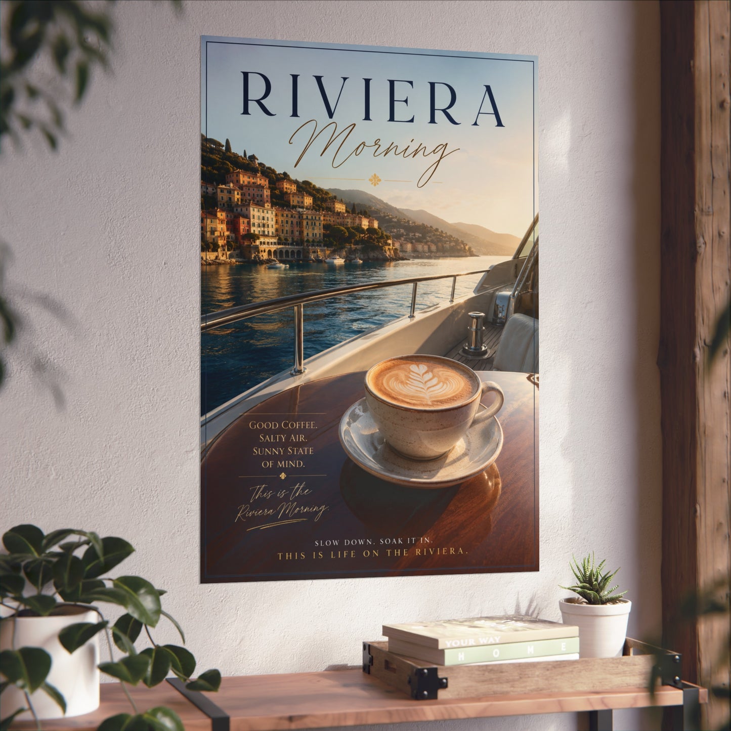 Riviera Morning Fine Art Poster – Coastal Coffee Seaside Print
