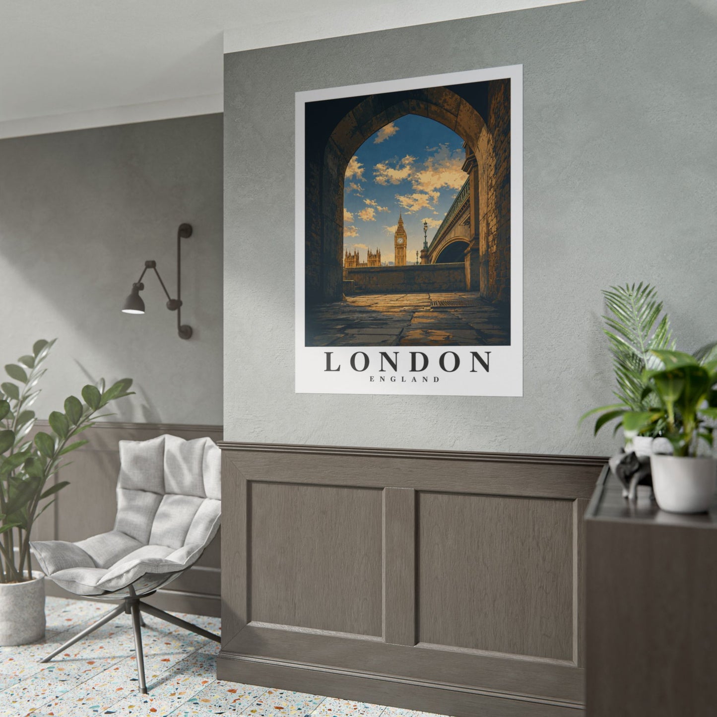 London Travel Poster — Big Ben Archway Rolled Print