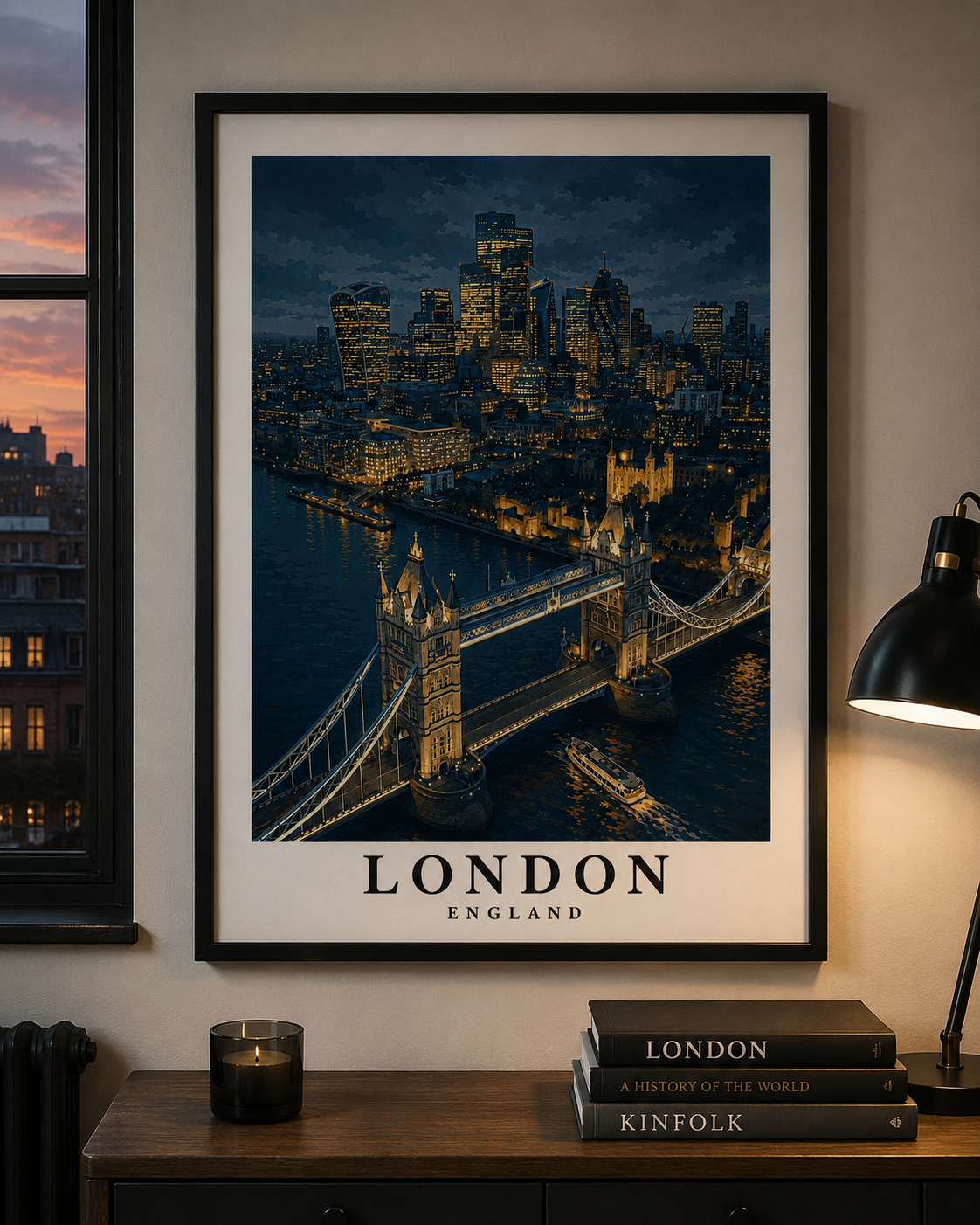 London Cityscape Poster — Tower Bridge Night Skyline Rolled Art Print