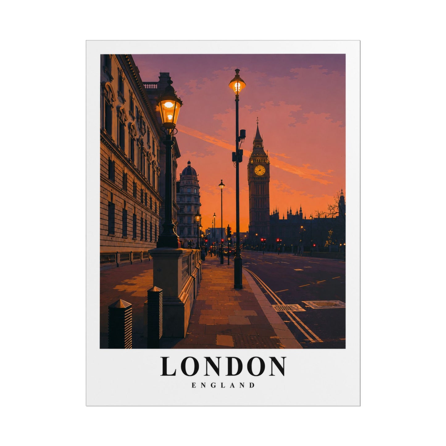 London Sunset Poster - Vintage Travel Wall Art (Rolled Poster)