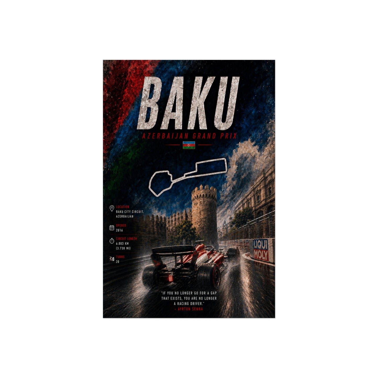 Baku Azerbaijan Grand Prix Fine Art Poster - Race Track Vintage-Style Wall Print - Baku Track Map Poster