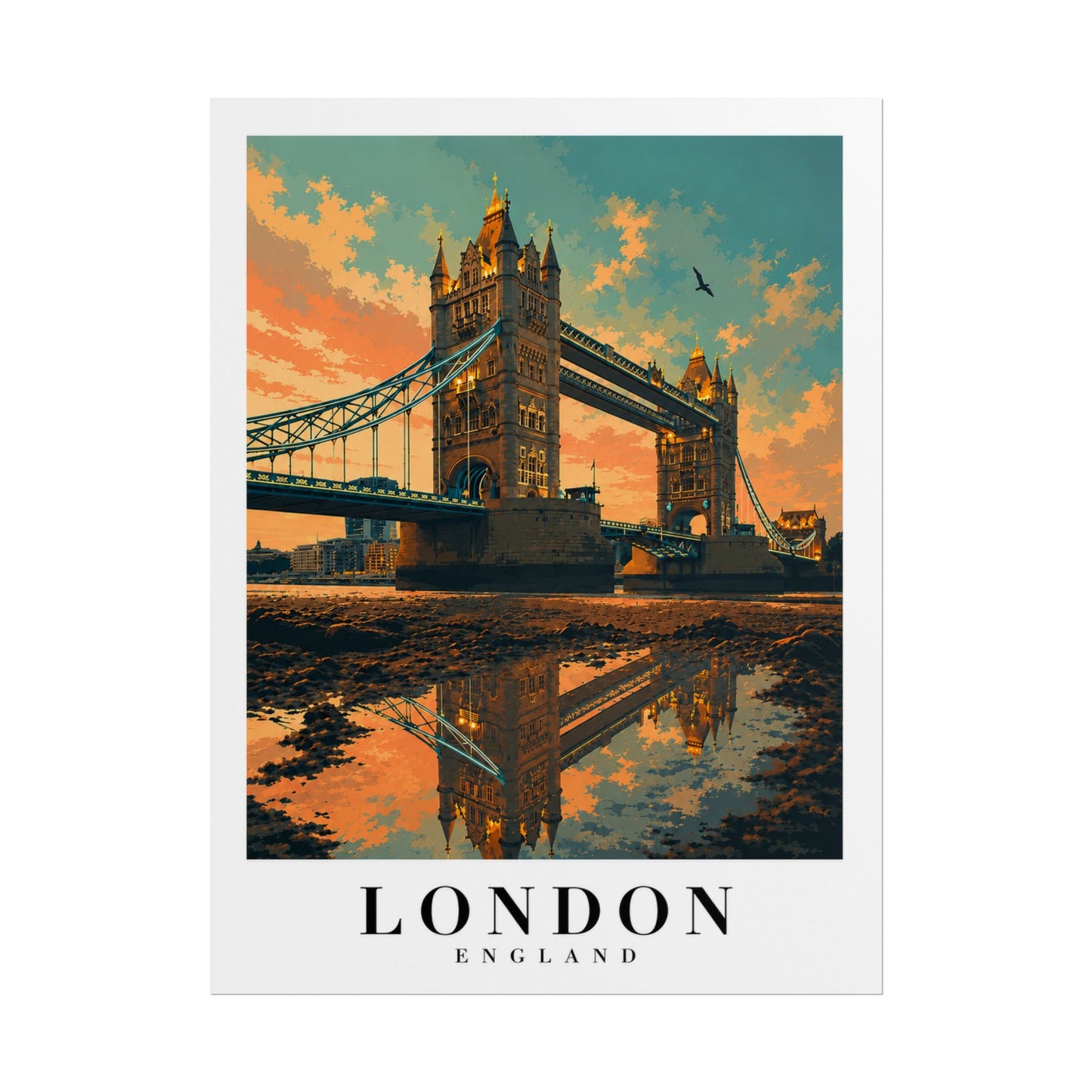 London Tower Bridge Poster – Vintage Travel Wall Art (Rolled Poster)
