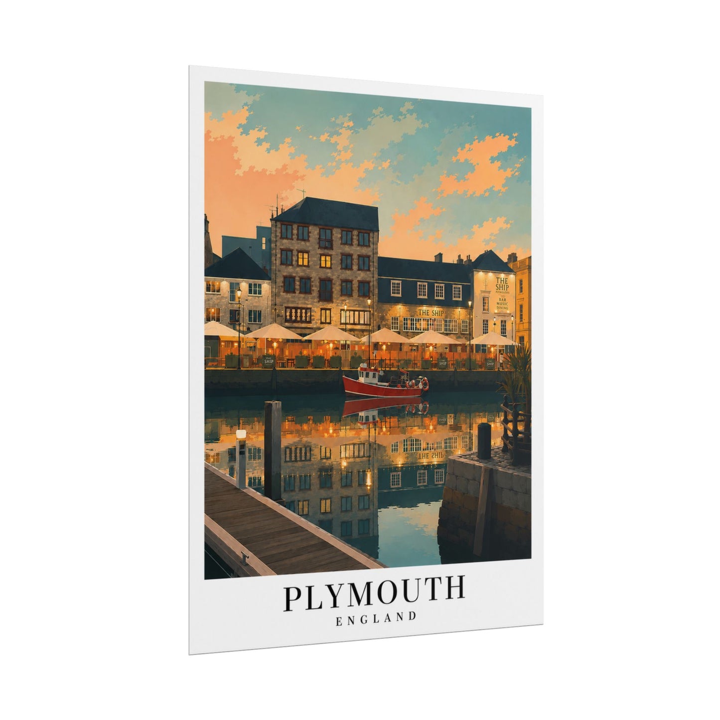 Plymouth Barbican England Travel Poster — Rolled Vintage Harbour Print