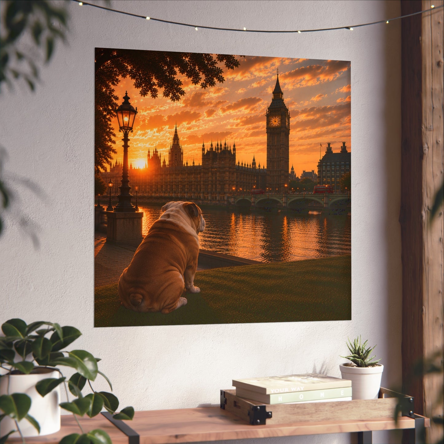 Bulldog In London - Bulldog Print - London Travel print - Sunset in London Fine Art Poster - Bulldog by Big Ben