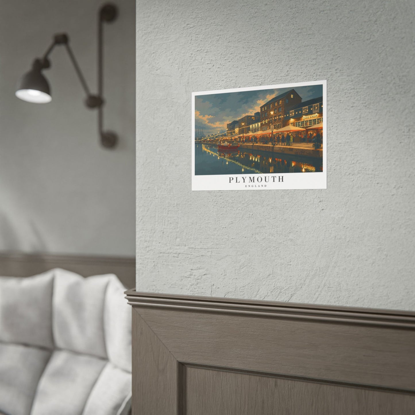 Plymouth Barbican Harbor Nightscape Poster — Rolled Travel Print