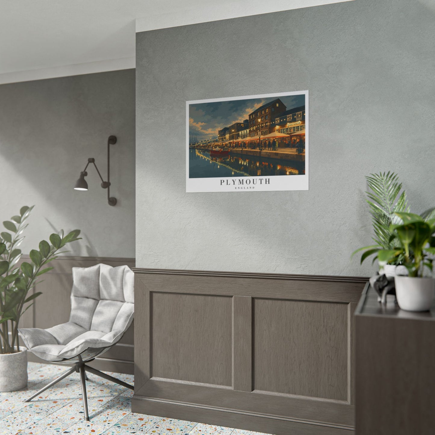 Plymouth Barbican Harbor Nightscape Poster — Rolled Travel Print
