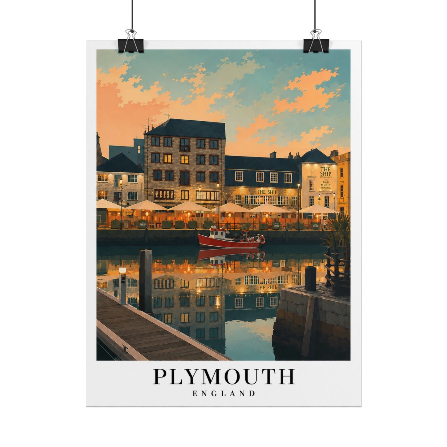Plymouth Barbican England Travel Poster — Rolled Vintage Harbour Print