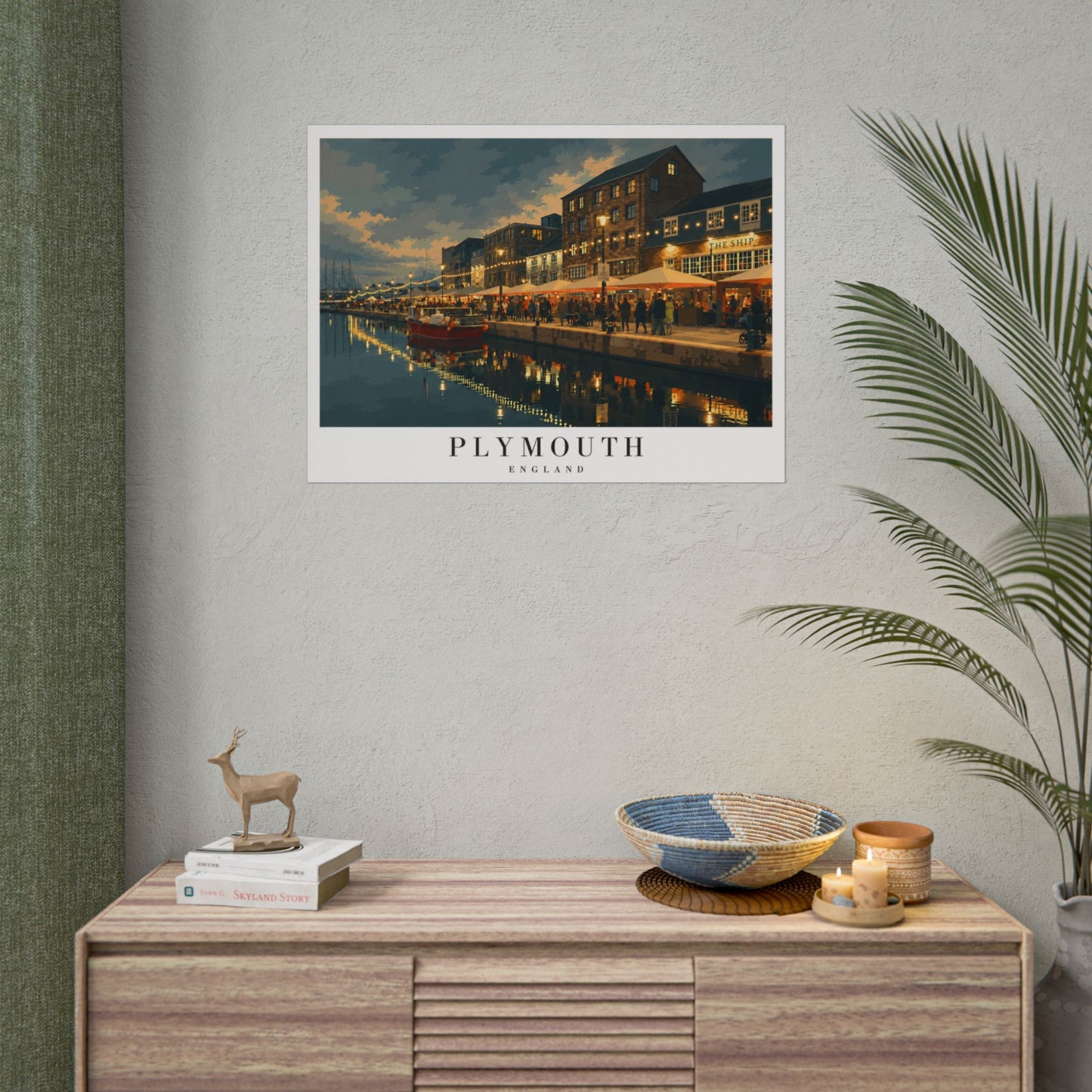 Plymouth Barbican Harbor Nightscape Poster — Rolled Travel Print