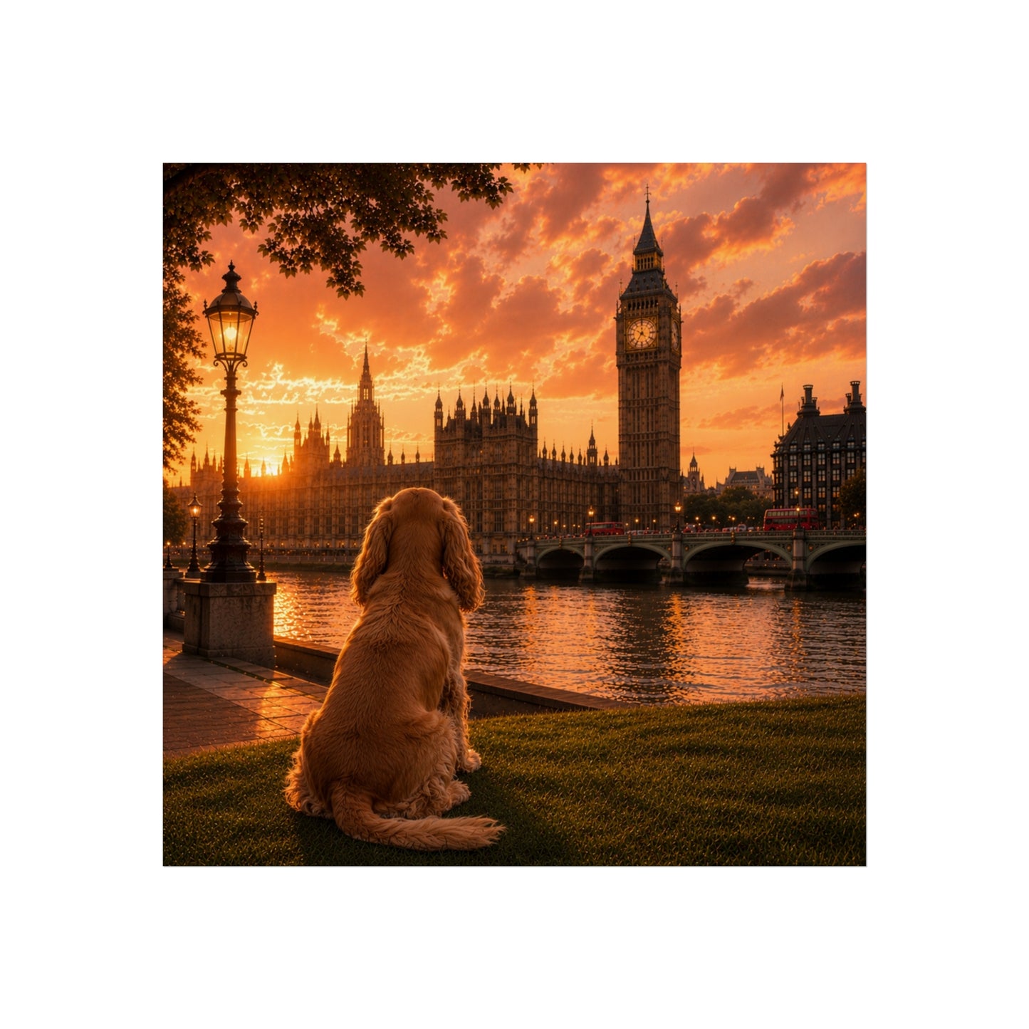 Cocker Spaniel In London - Cocker Spaniel Print - London Travel print - Sunset in London Fine Art Poster - Cocker Spaniel Dog by Big Ben