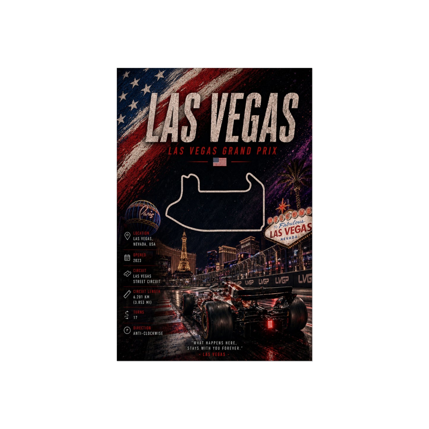 Las Vegas Grand Prix Poster — Vintage Racing Fine Art Print - Las Vegas Track Poster