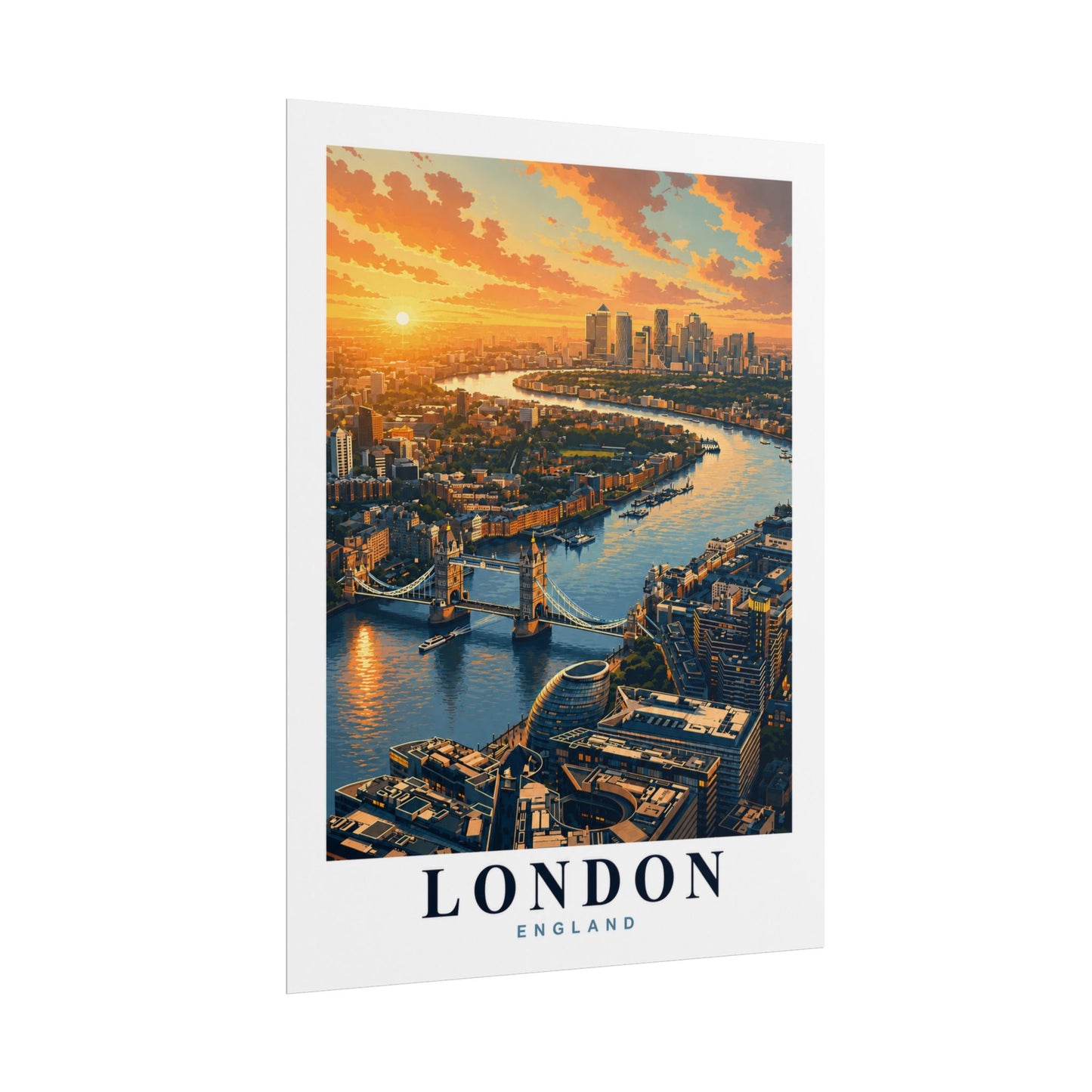 London Aerial Sunset Rolled Poster — Vintage Travel Print