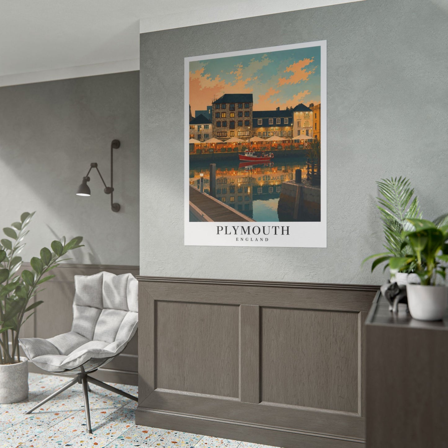 Plymouth Barbican England Travel Poster — Rolled Vintage Harbour Print