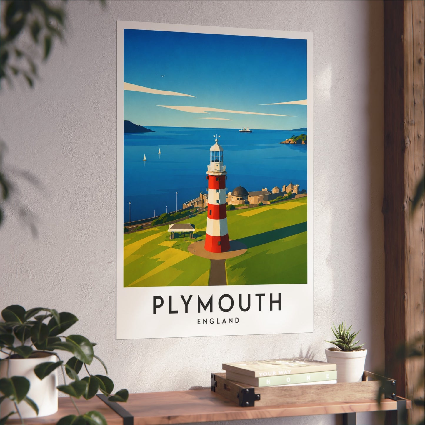 Plymouth Lighthouse Fine Art Poster – Vintage Travel Print (Plymouth, England) - Plymouth Travel Poster
