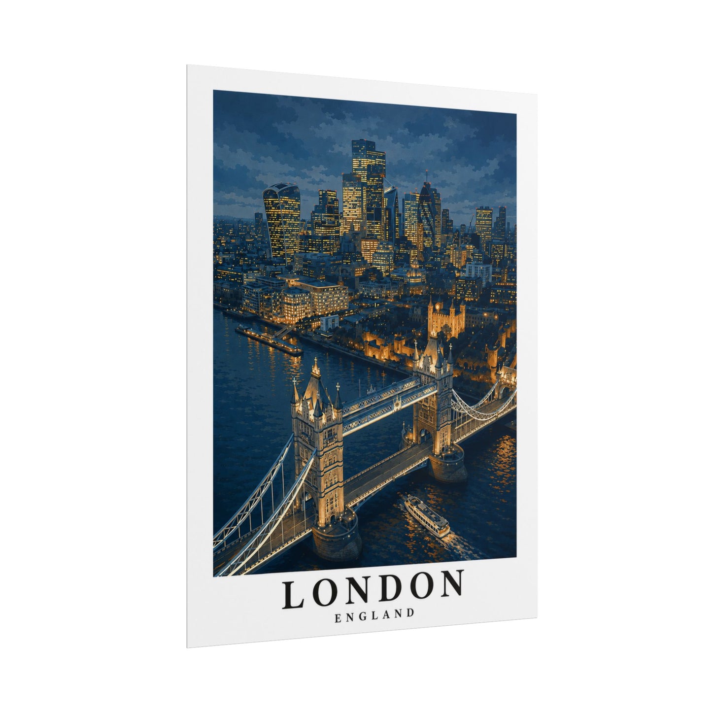 London Cityscape Poster — Tower Bridge Night Skyline Rolled Art Print