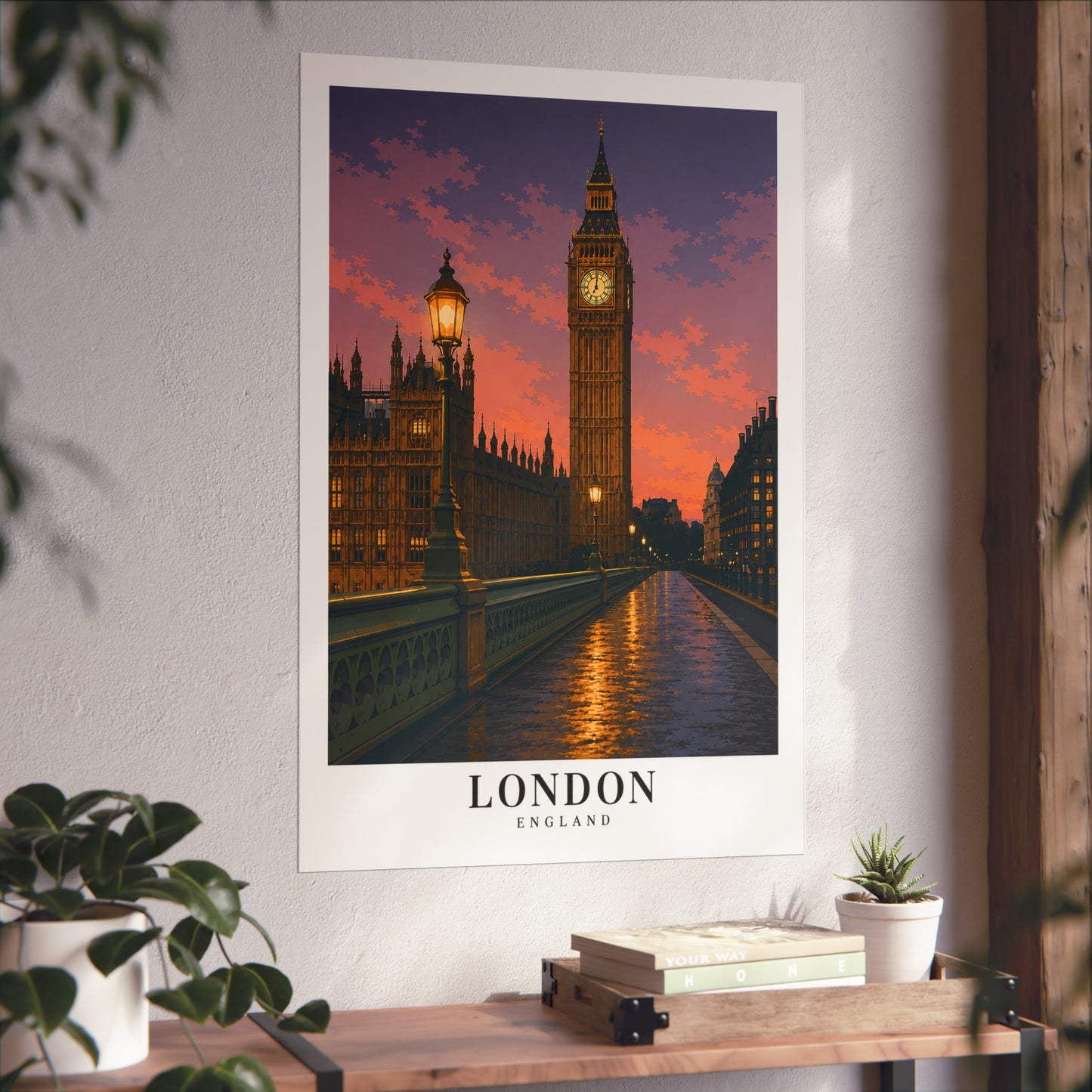 London Big Ben Sunset Fine Art Poster — Vintage Travel Wall Print - London Travel Poster