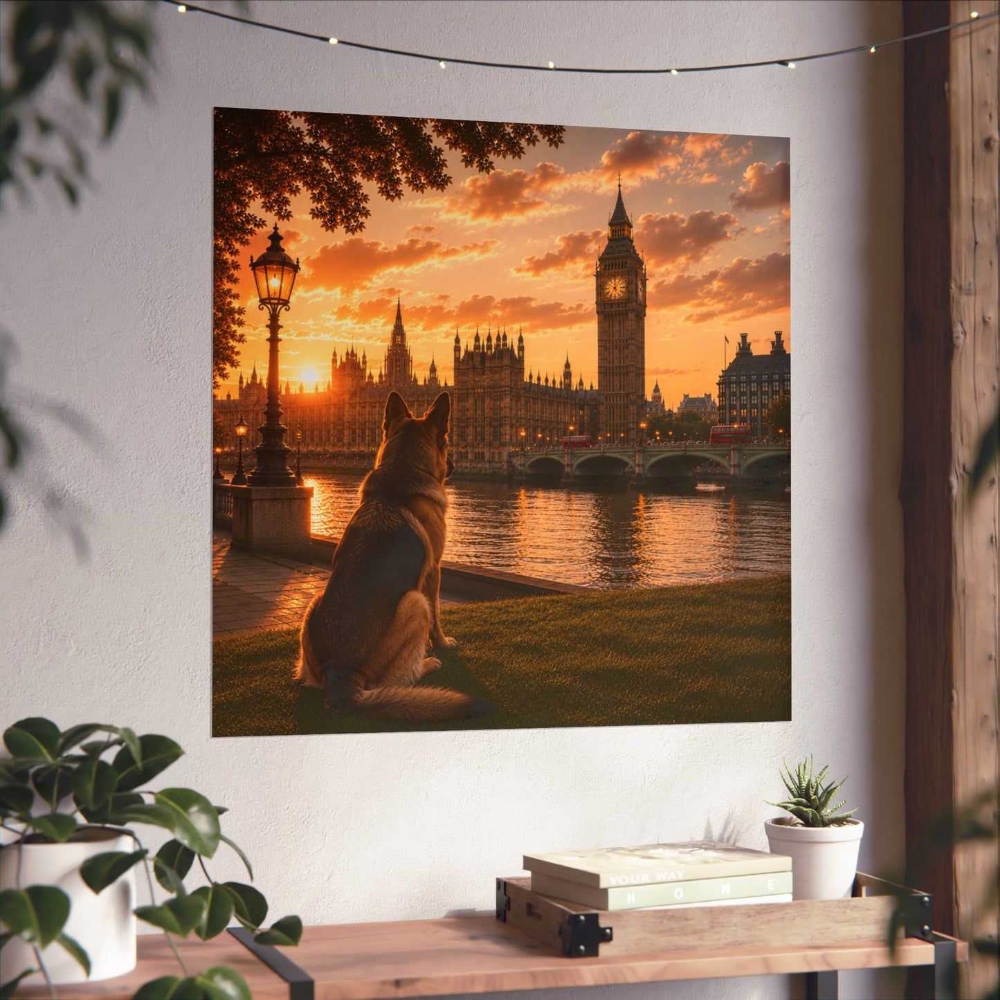 German Shepherd In London - German Shepherd Print - London Travel print - Sunset in London Fine Art Poster - German Shepherd by Big Ben